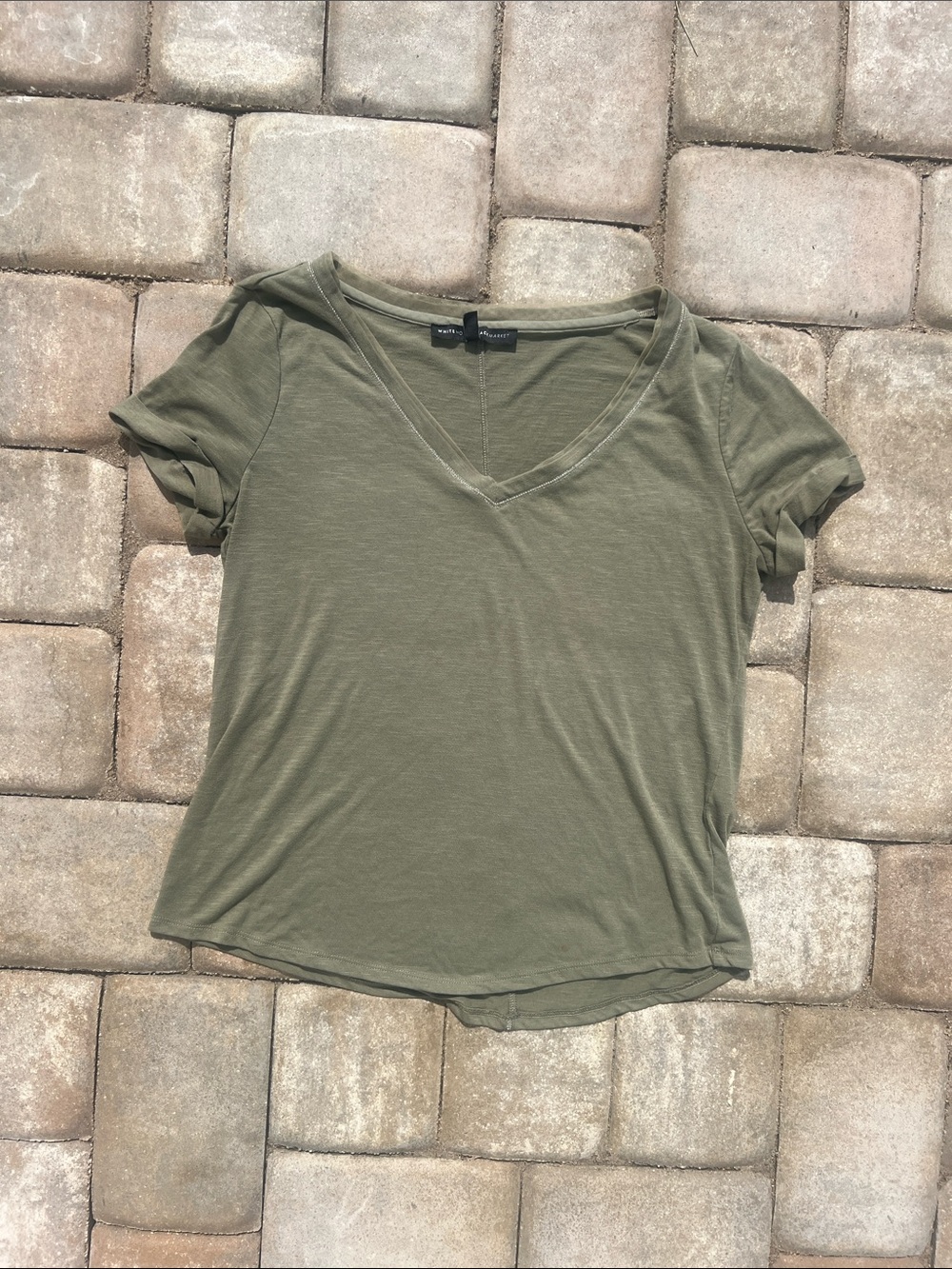 White House Black Market Olive V-Neck Short Sleeve Tee